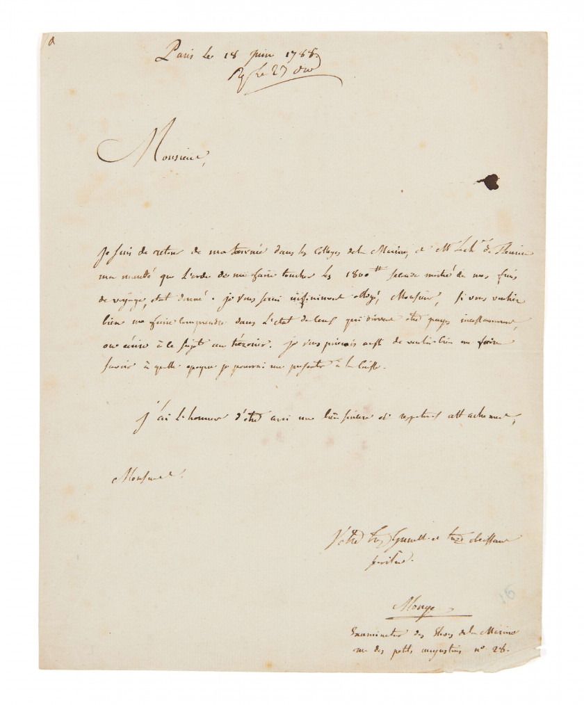 GASPARD MONGE (1746-1818) Lettre autographe signée