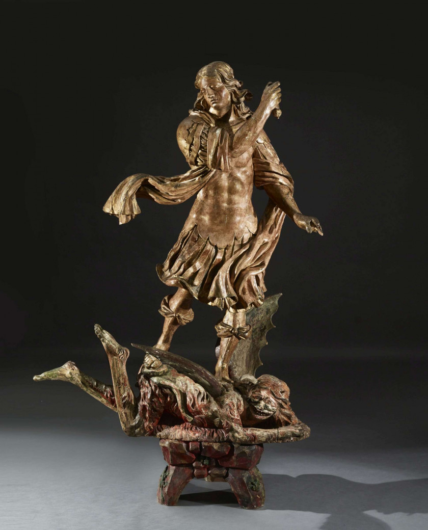 Justus Glesker (Hameln vers 1615-Francfort sur le Main 1678), attribué à Saint Michel terrassant le démon Statue en ronde bosse de b...