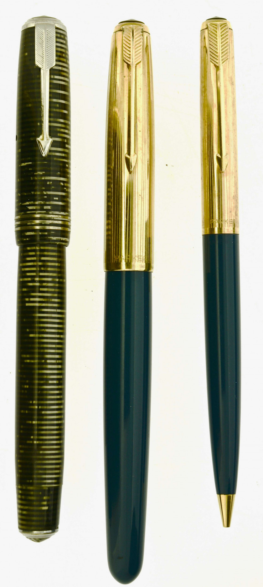 PARKER 3 stylos anciens : un vacumatic standard, celluloïd gris + un plume et un mine 51 Teal Blue.