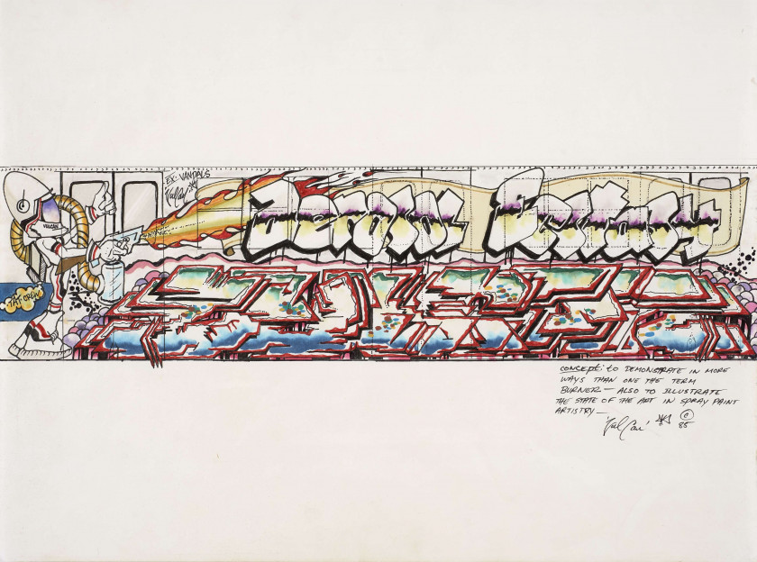 ¤ VULCAN Américain Aérosol extasy (Artrain Graffiti Train Submission) - 1985 Feutres sur papier