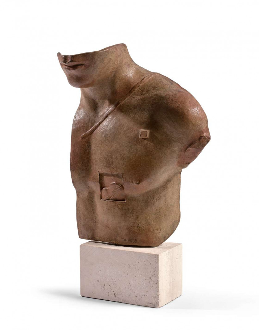 Igor MITORAJ 1944 - 2014 Asclepios - 1988 Bronze à patine brune et marbre