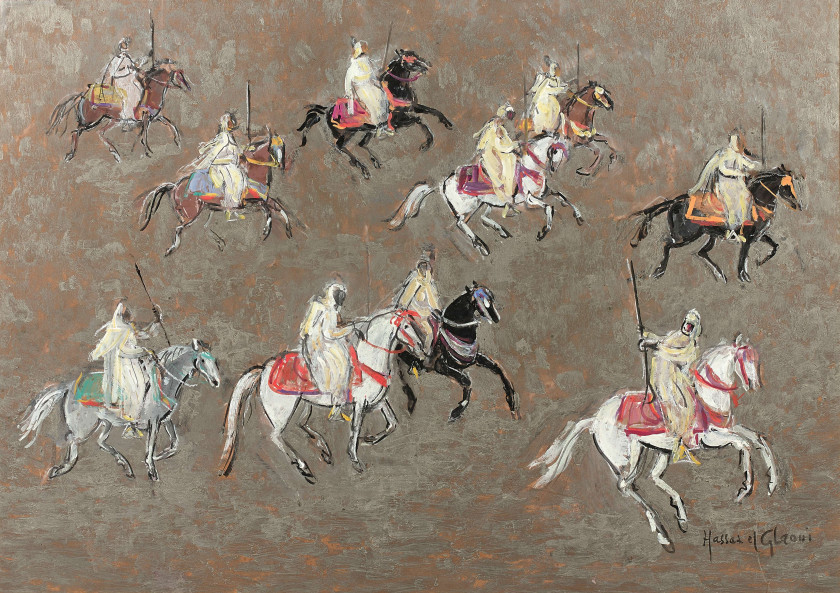 Hassan EL GLAOUI 1924 - 2018 Fantasia Gouache sur panneau