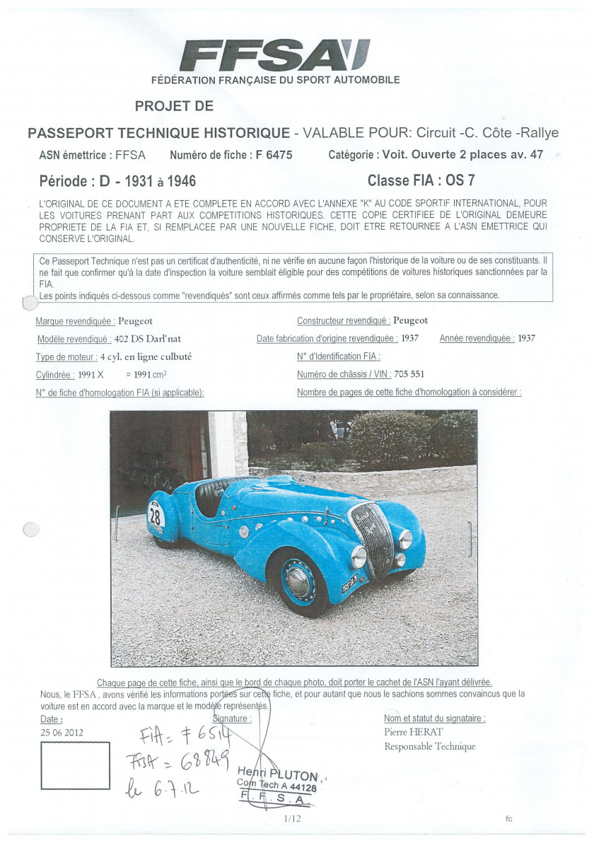 1937 Peugeot 402 DS Darl'Mat Sport roadster