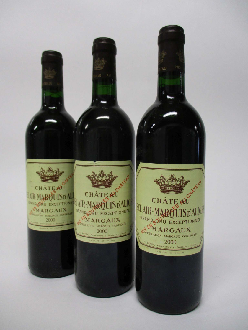 11 bouteilles CHÂTEAU BEL AIR MARQUIS D'ALIGRE 2000 Margaux (étiquettes fanées