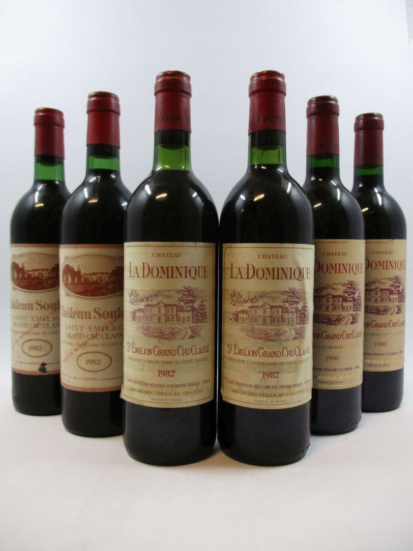 6 bouteilles 2 bts : CHÂTEAU SOUTARD 1982 GCC Saint Emilion (base goulot, étiquettes sales, déchirées)
