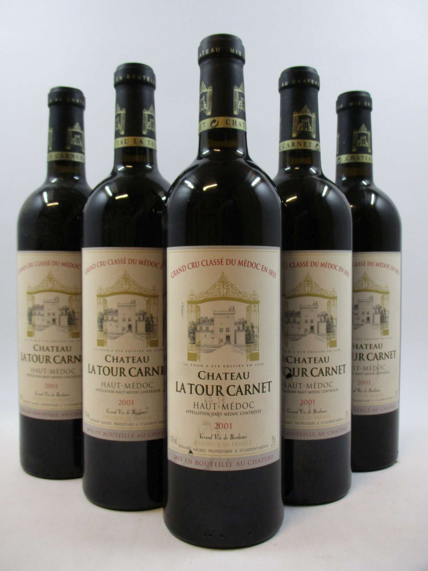 5 bouteilles CHÂTEAU LA TOUR CARNET 2001 5è GC Haut Médoc (base goulot
