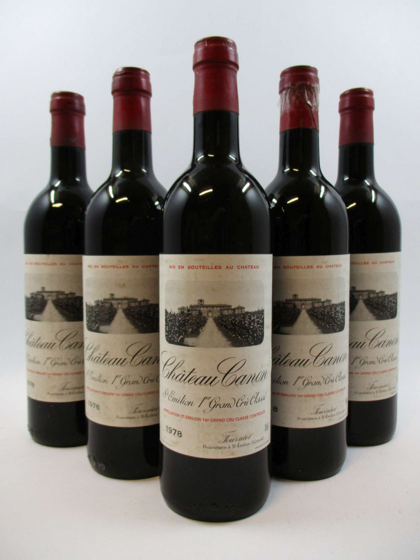 5 bouteilles CHÂTEAU CANON 1978 1er GCC (B) Saint Emilion (3 base goulot