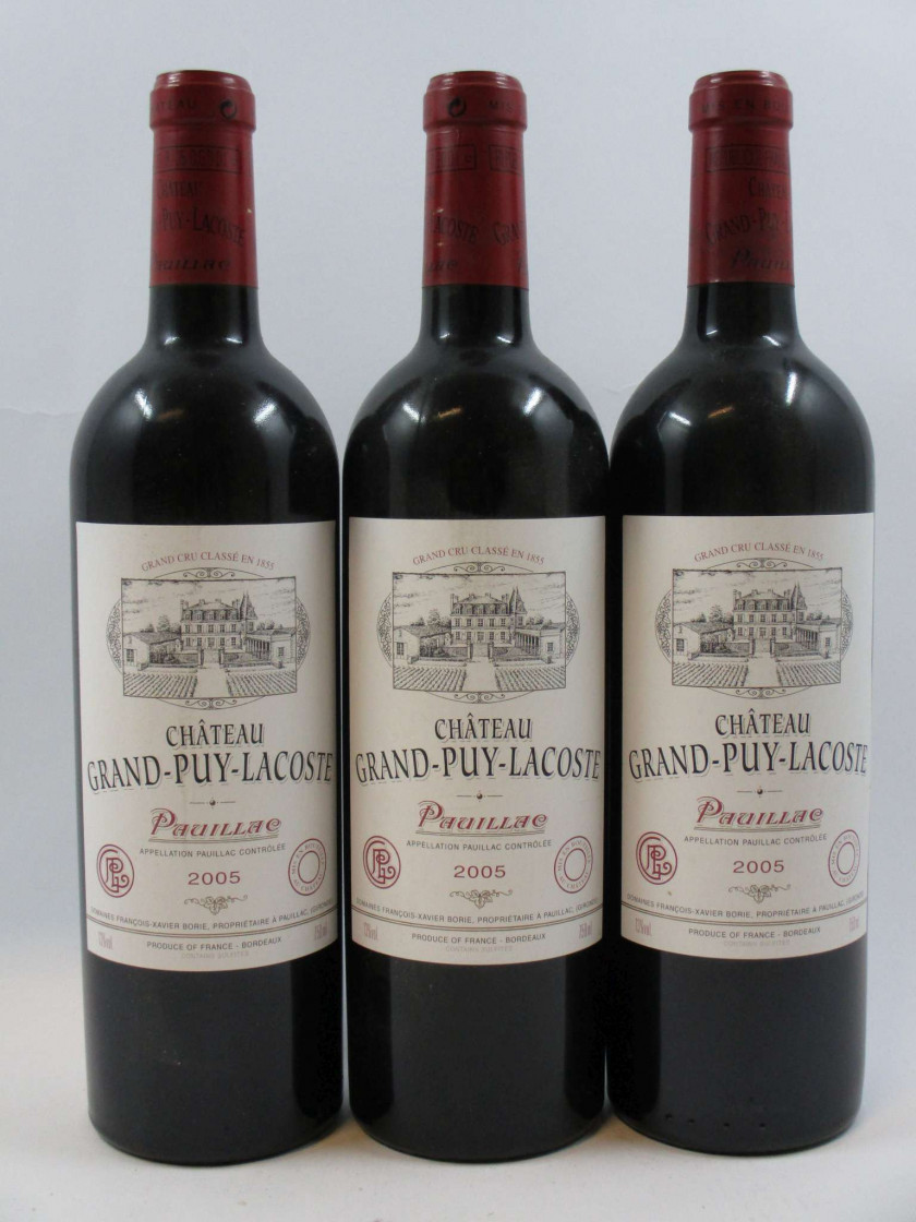 3 bouteilles CHÂTEAU GRAND PUY LACOSTE 2005 5è GC Pauillac