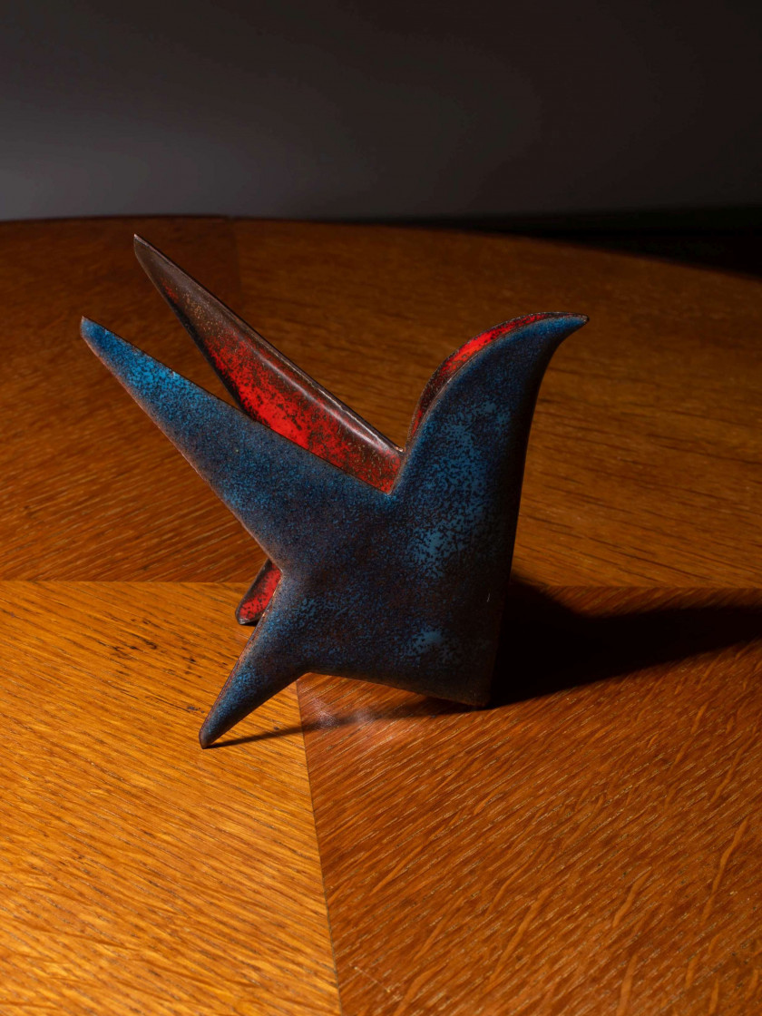 Gio PONTI (1891 - 1979) «Uccello» – Circa 1950 Email sur cuivre