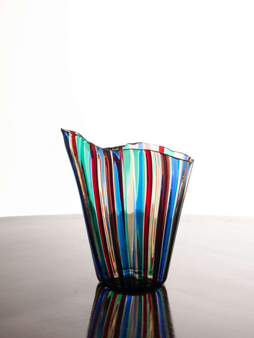 Gio PONTI (1891 - 1979) Vase dit «A canne» – 1955 Verre soufflé et teinté bleu, vert, rouge et jaune