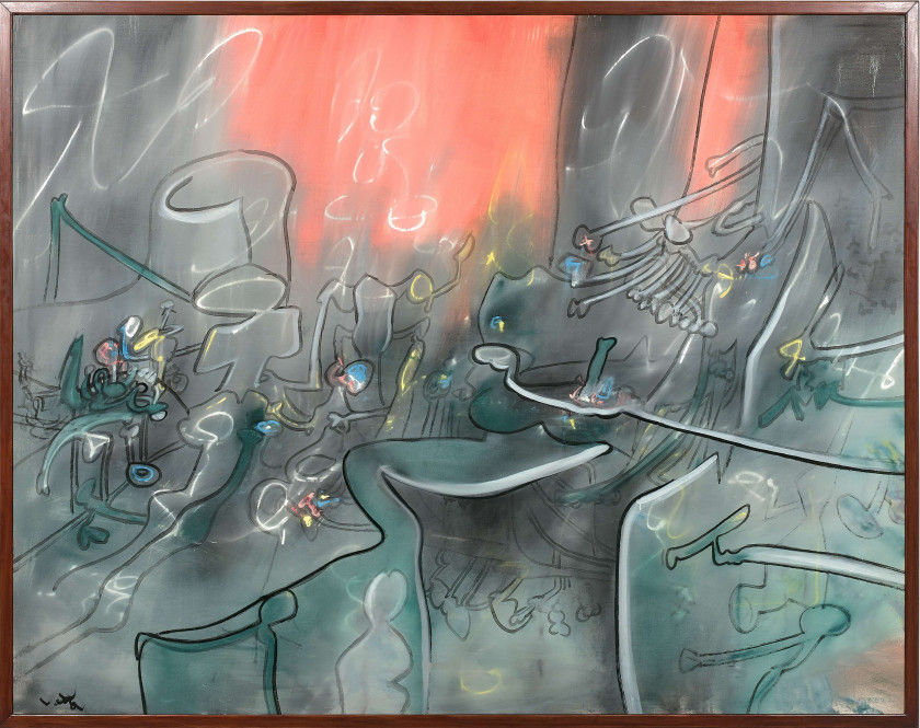 Roberto MATTA (1911 - 2002) LA TIERRA (EL PERU) DE DISFRUTA - Circa 1970 Huile sur toile