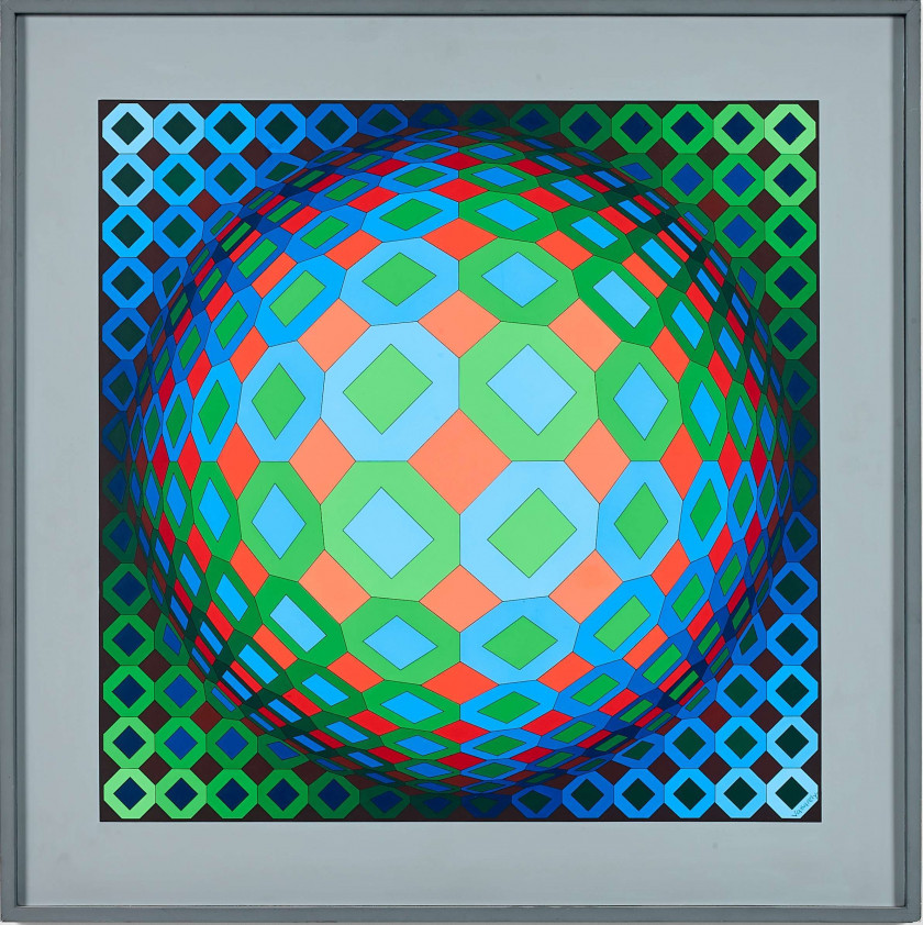 Victor VASARELY (1906 - 1997) VEGA-COR - 1986 Gouache sur carton fin monté sur panneau