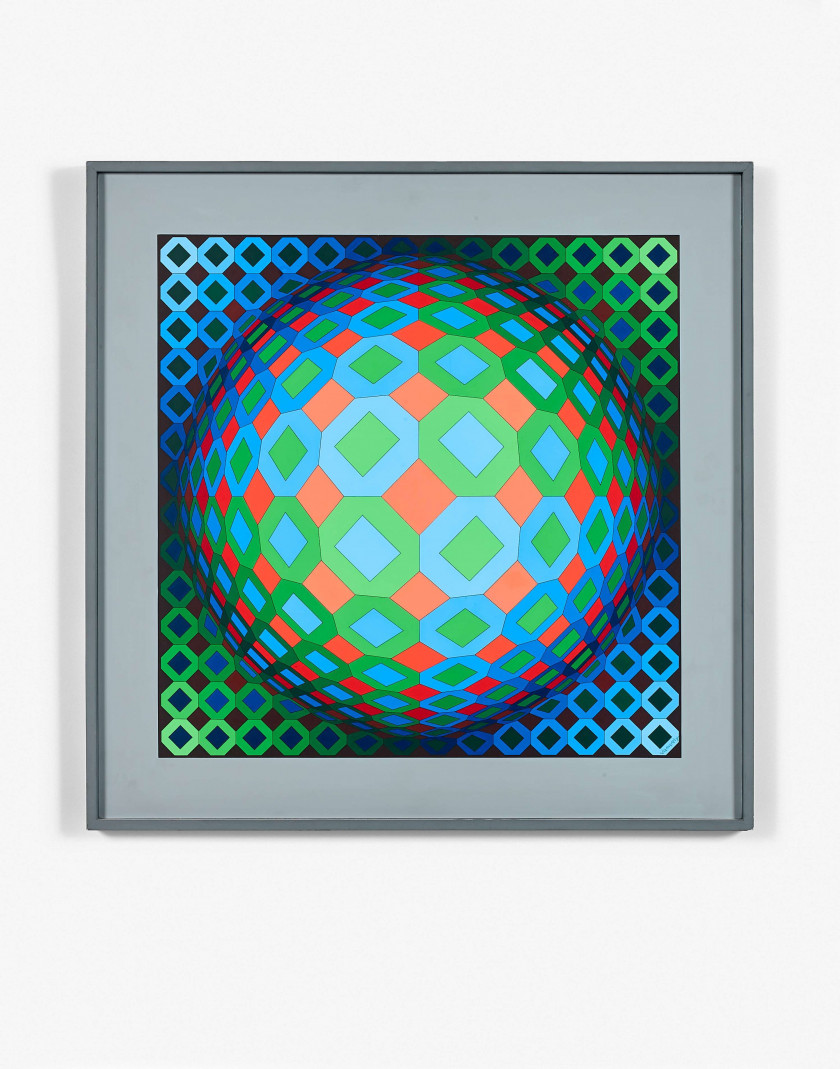 Victor VASARELY (1906 - 1997) VEGA-COR - 1986 Gouache sur carton fin monté sur panneau