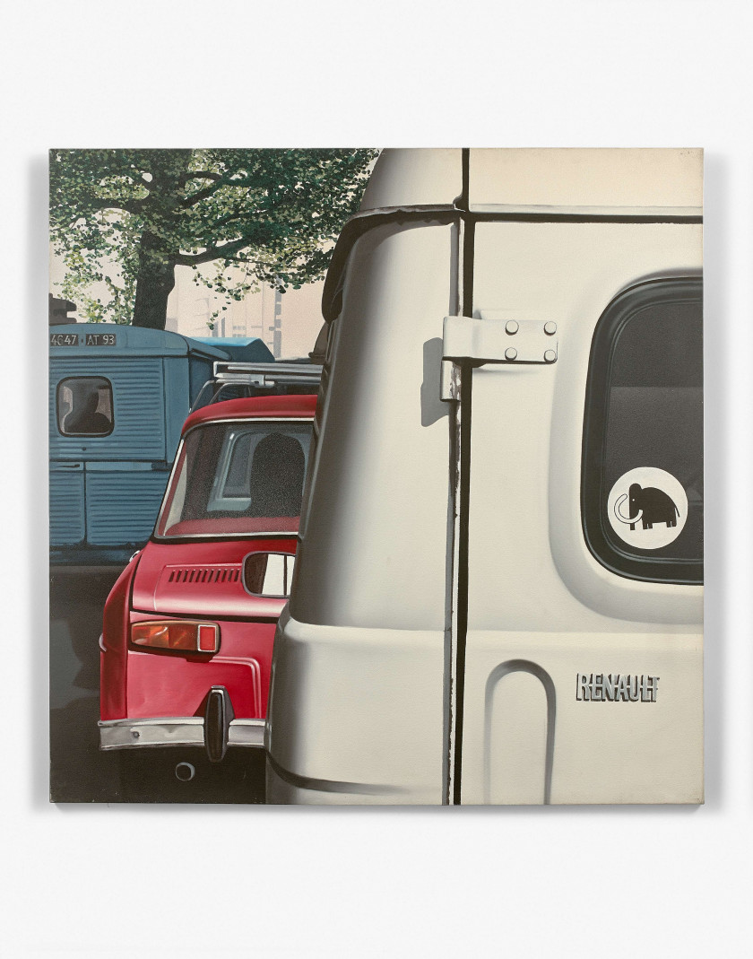 Gérard SCHLOSSER (Né en 1931) JE N'Y SERAI JAMAIS A 2 HEURES - 1974 Acrylique sur toile sablée