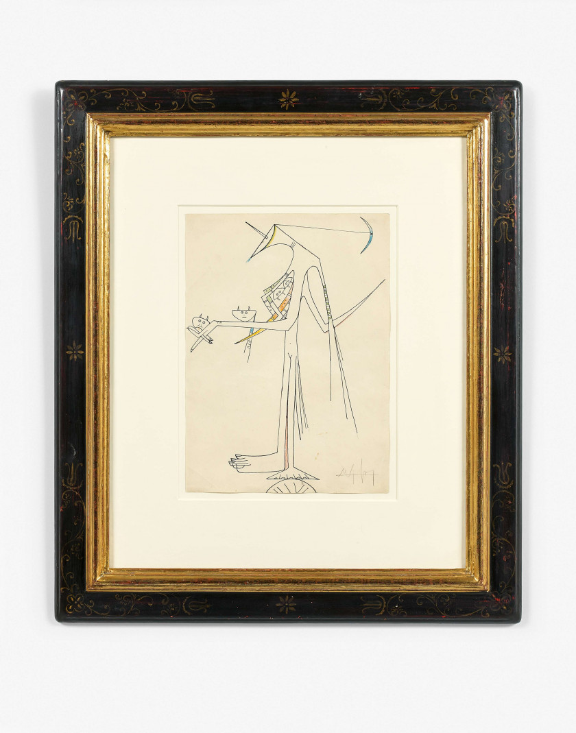 Wifredo LAM (1902 - 1982) SANS TITRE - 1959 Encre et crayons de couleur sur papier