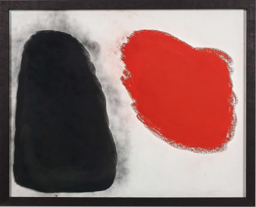 David NASH (Né en 1945) RED LOOKING AT BLACK - 2011 Pastel et fusain sur papier dans cadre brûlé par l'artiste