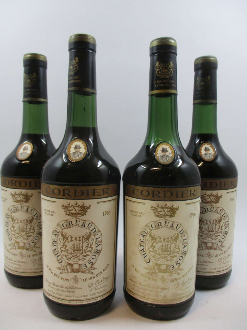 4 bouteilles CHÂTEAU GRUAUD LAROSE 1966 2è GC Saint Julien (3 à 4 cm