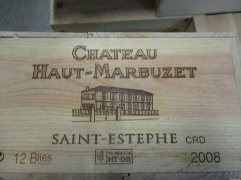 12 bouteilles CHÂTEAU HAUT MARBUZET 2008 Saint Estèphe Caisse bois d'origine