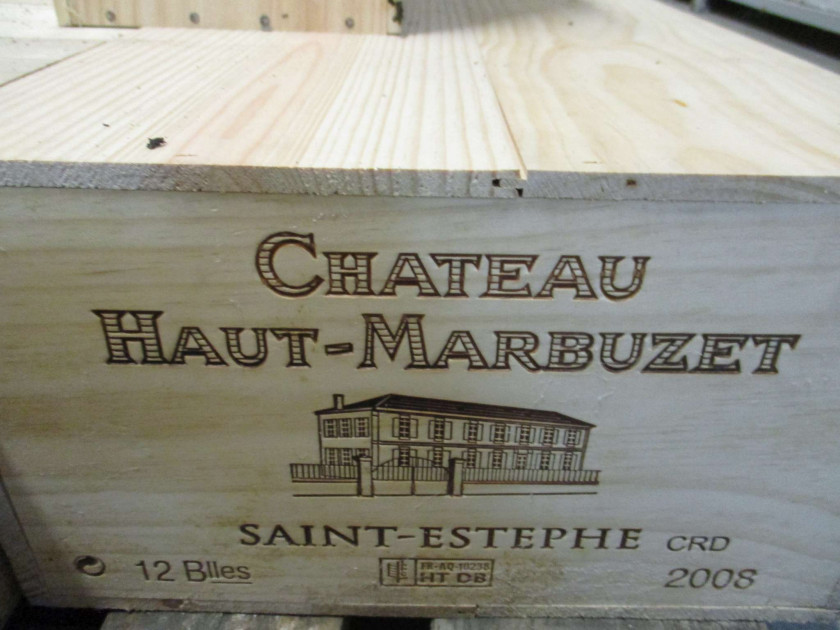 12 bouteilles CHÂTEAU HAUT MARBUZET 2008 Saint Estèphe Caisse bois d'origine