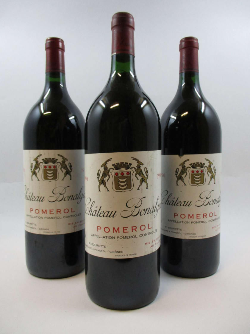 3 magnums CHÂTEAU BONALGUE 1990 Pomerol (étiquettes léger tachées)