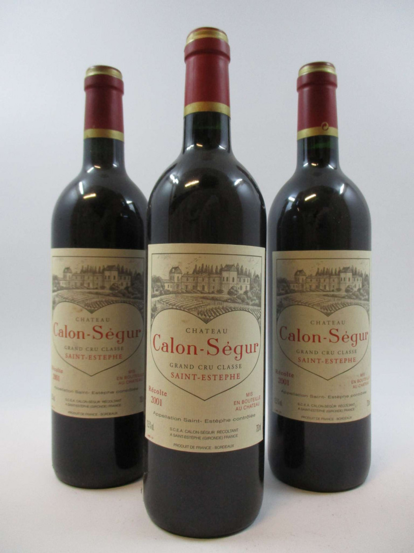 6 bouteilles CHÂTEAU CALON SEGUR 2001 3è GC Saint Estèphe (étiquettes fanées)