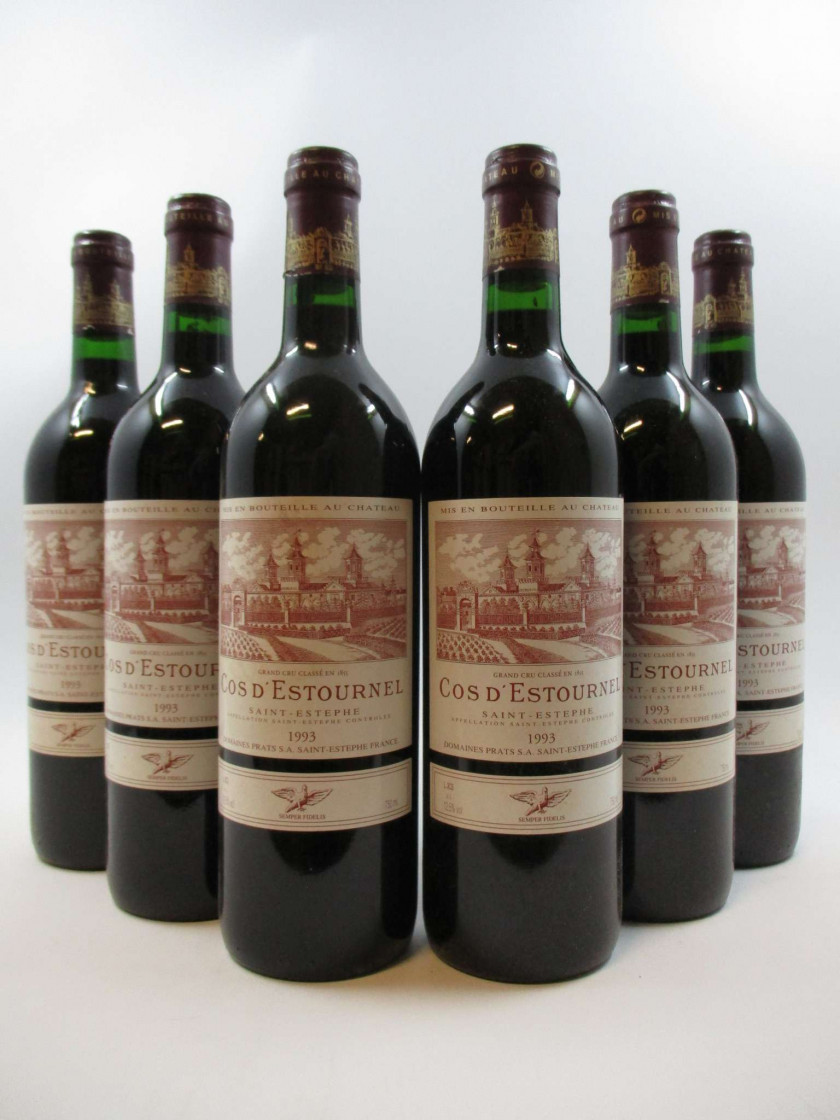 6 bouteilles CHÂTEAU COS D'ESTOURNEL 1993 2è GC Saint Estèphe (étiquettes fanées)