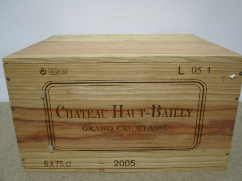6 bouteilles CHÂTEAU HAUT BAILLY 2005 CC Pessac Léognan (Caisse bois d'origine)
