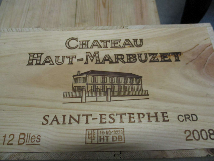 12 bouteilles CHÂTEAU HAUT MARBUZET 2008 Saint Estèphe Caisse bois d'origine