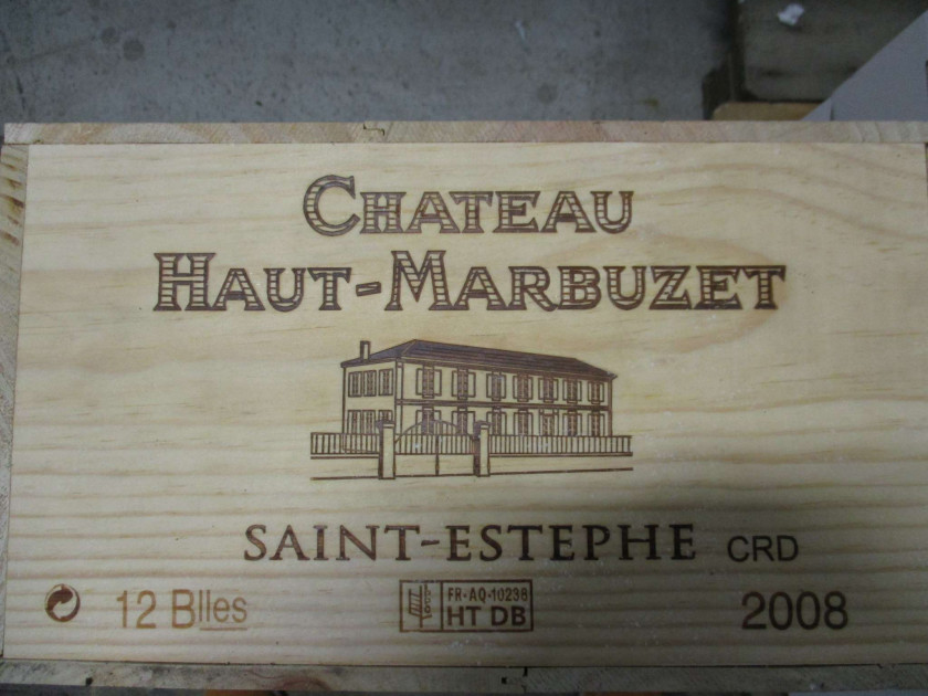 12 bouteilles CHÂTEAU HAUT MARBUZET 2008 Saint Estèphe Caisse bois d'origine