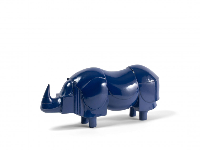 François-Xavier LALANNE (1927-2008) LE RHINOCEROS BLEU - 1981 Bronze à patine émaillée bleue