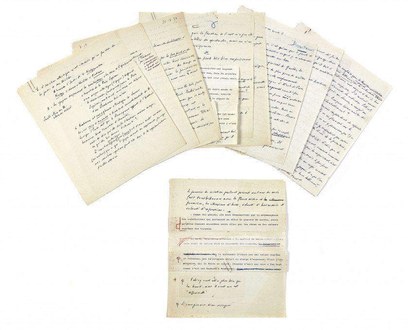 André MALRAUX 1901-1976 Réunion de notes et documents autographes ou dactylographiés