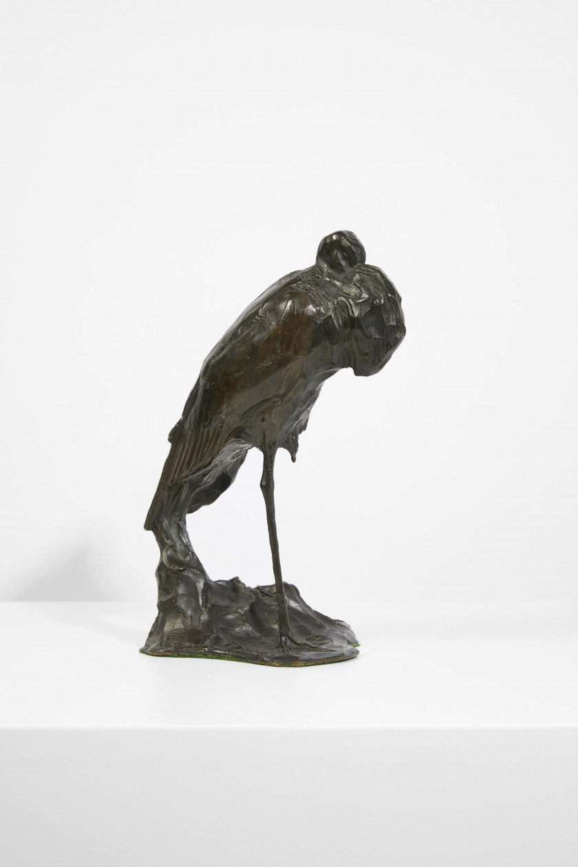 Rembrandt BUGATTI (1884-1916) CIGOGNE AU REPOS - 1907 Bronze à patine brune