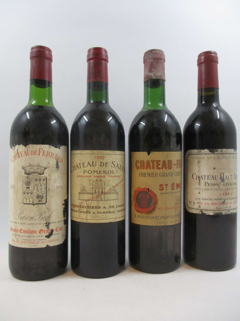 11 bouteilles 4 bts : CHÂTEAU DE SALES 1985 Pomerol (base goulot, étiquettes abimées)