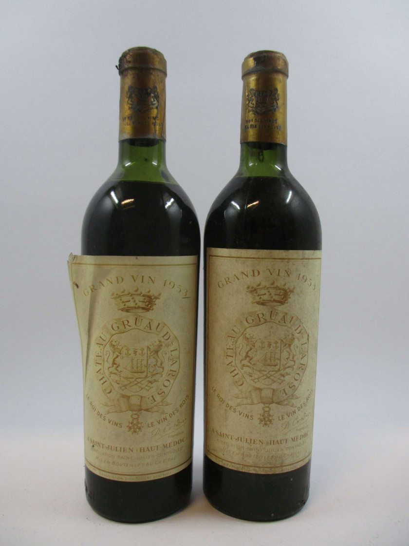 2 bouteilles CHÂTEAU GRUAUD LAROSE 1953 2è GC Saint Julien (1 haute épaule