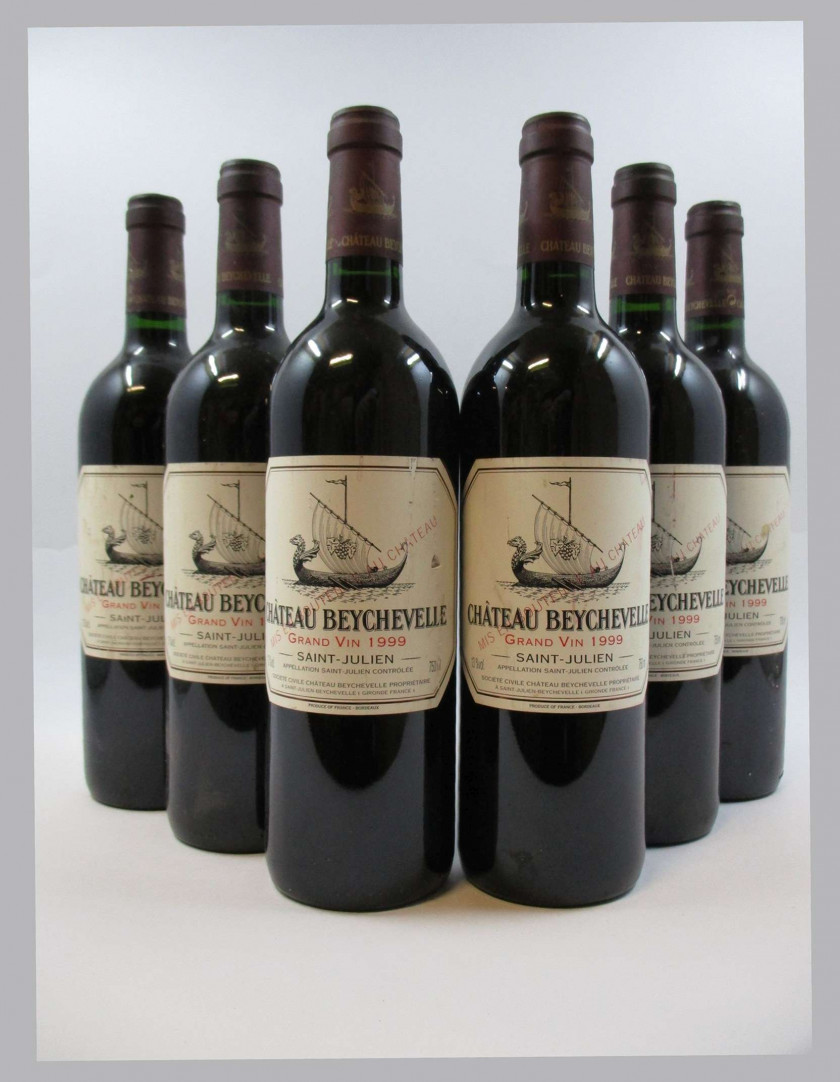 6 bouteilles CHÂTEAU BEYCHEVELLE 1999 4è GC Saint Julien (étiquettes léger tachées