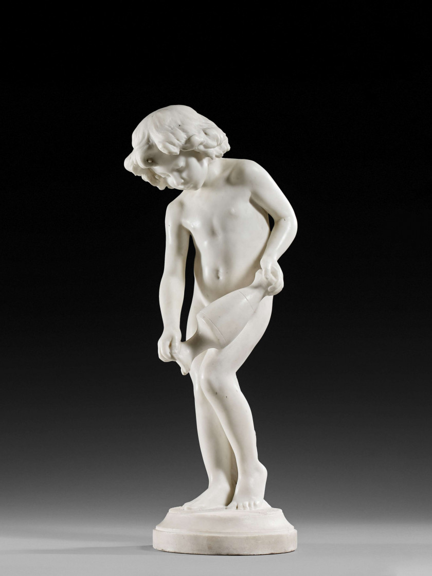 Alfred BOUCHER Bouy-sur-Orvin,1850 - Aix-les-Bains, 1934 Enfant à la fontaine Marbre blanc, probablement pièce unique