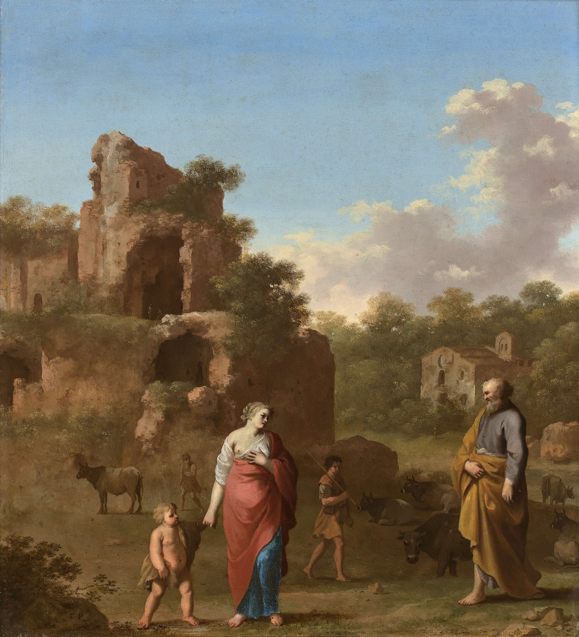 Cornelis van POELENBURGH Utrecht, 1586 - 1667 Abraham répudiant Agar Huile sur cuivre