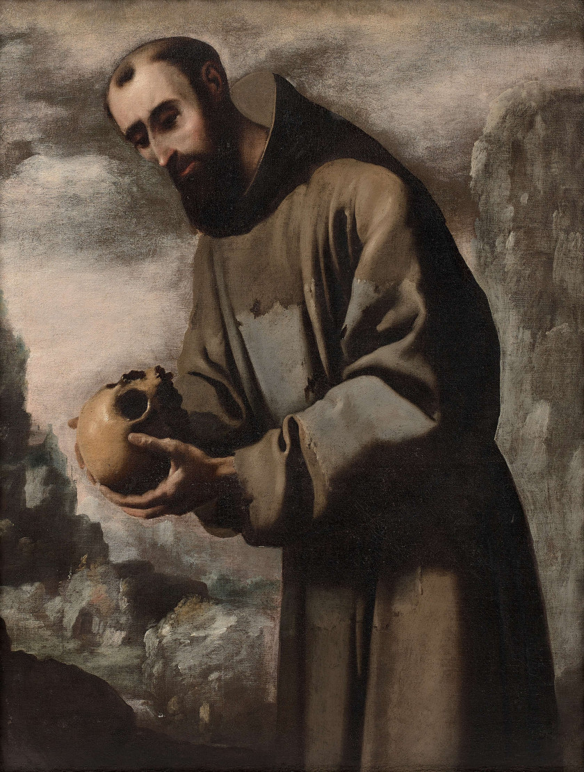 Attribué à Francisco de ZURBARÁN Fuente de Cantos, 1598 - Madrid, 1664 Saint François en méditation Toile