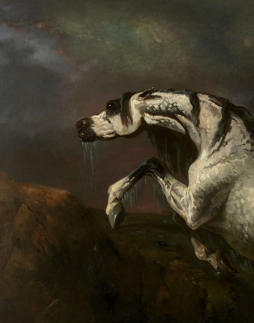 Alfred De DREUX Paris, 1810 - 1860 Cheval sortant de l'eau par temps d’orage, dit autrefois Mazeppa Huile sur toile