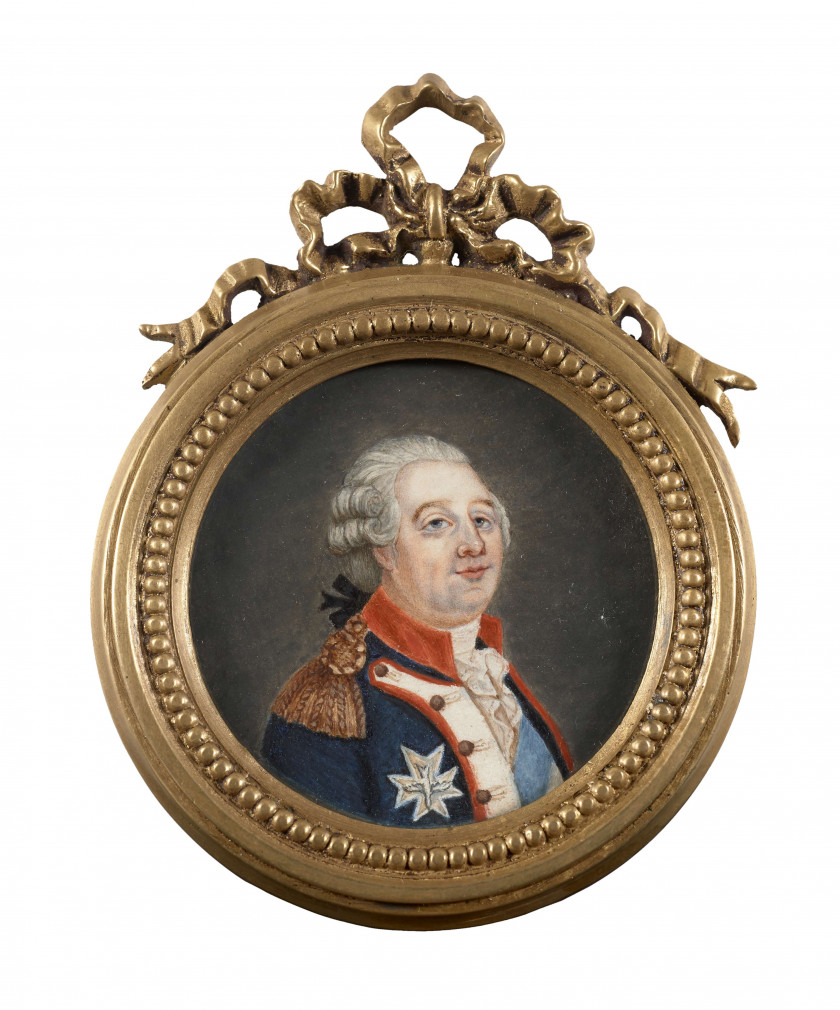 Dans le goût du XVIIIe siècle  Le roi Louis XVI en habit d'officier des Gardes françaises, avec la plaque et le cordon de l'ordre du.