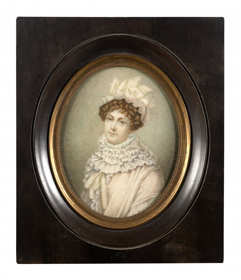 Ecole française de la fin du XIXe siècle  Portrait de Louise-Marie-Adélaïde de Bourbon, épouse de Philippe d'Orléans Miniature sur i..