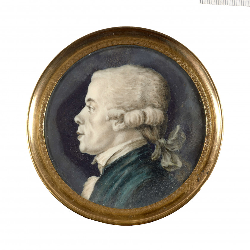 Ecole française de la fin du XVIIIe siècle  Portrait du peintre François Dumont de profil, d'après Charles-Nicolas Cochin Miniature...