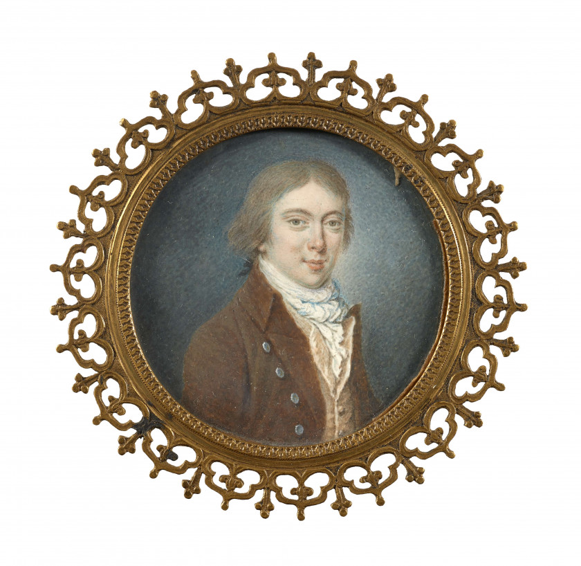 Ecole française de la fin du XVIIIe siècle  Portrait présumé d'Antoine-Christophe Saliceti Miniature sur ivoire, de forme ronde