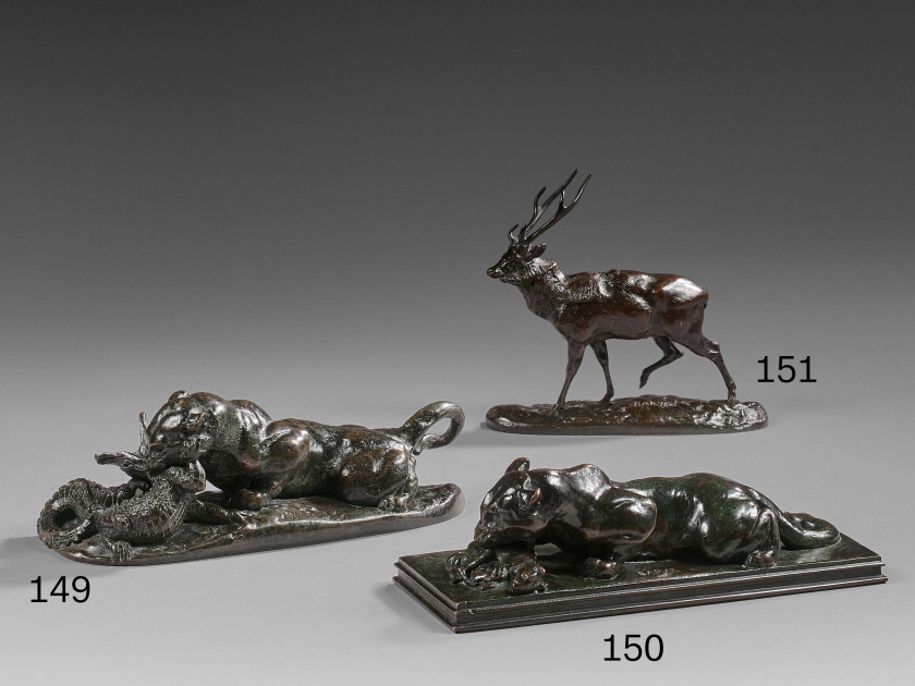 Antoine-Louis BARYE Paris, 1795 - 1875 Cerf du Gange Bronze à patine brun-rouge nuancé