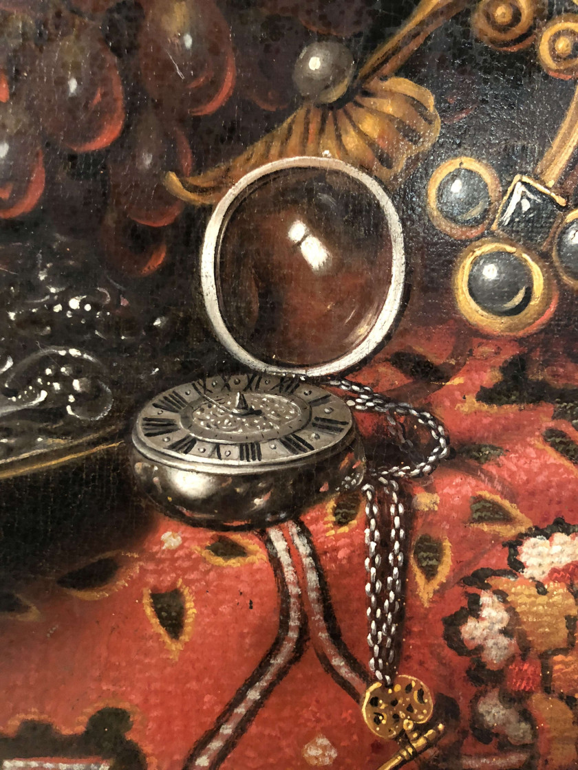 Edwaert COLLIER Breda, 1642 - Londres, 1708 Vanité au plat de fruits et au nautile Toile