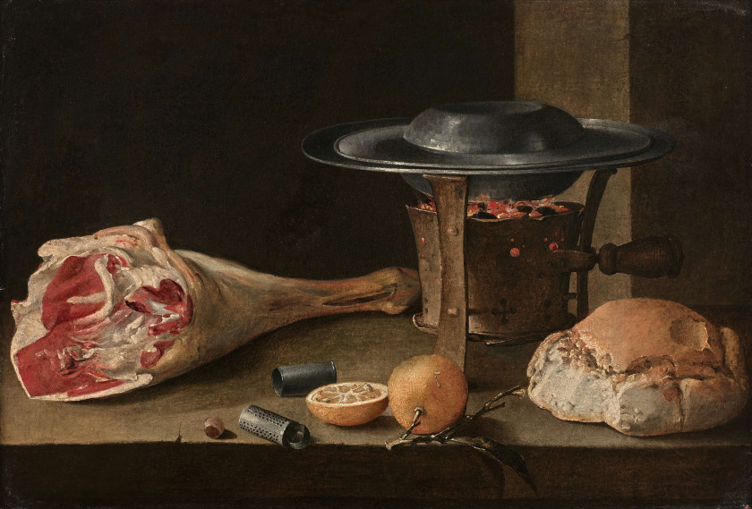 Sébastien STOSKOPFF Strasbourg, 1597 - Idstein, 1657 Gigot, miche de pain et réchaud sur un entablement Toile