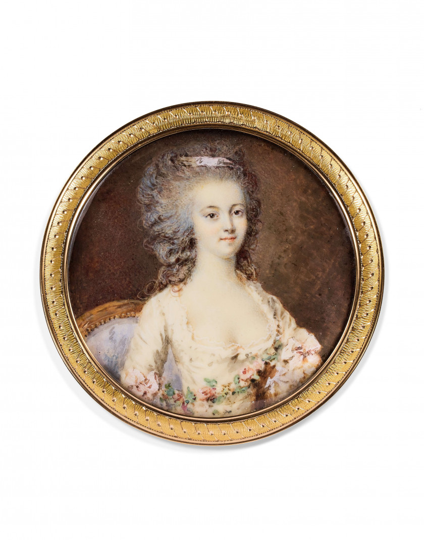 Pierre-Adolphe HALL Borås, 1739 - Liège, 1793 Portrait d'Adèle Romany, dit autrefois de Mademoiselle Romane de l'Opéra Miniature sur.