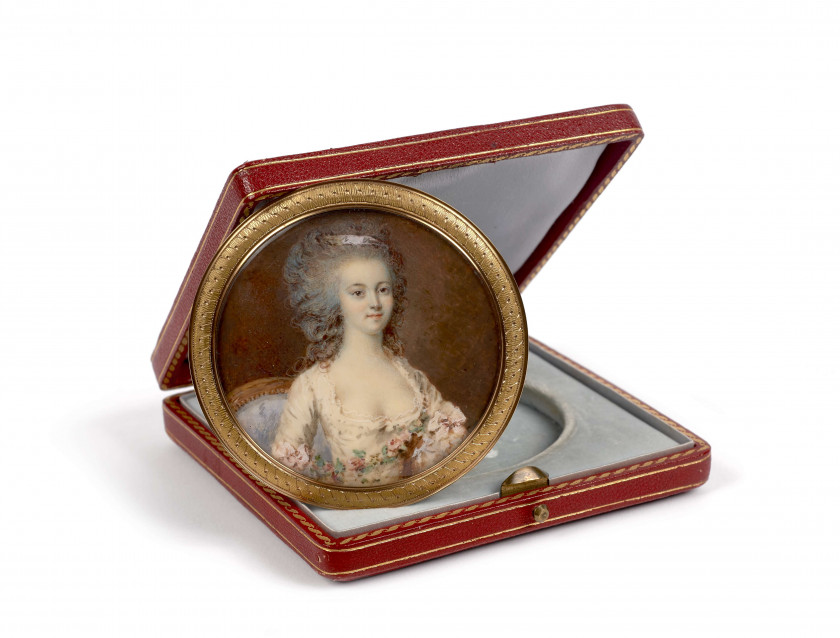 Pierre-Adolphe HALL Borås, 1739 - Liège, 1793 Portrait d'Adèle Romany, dit autrefois de Mademoiselle Romane de l'Opéra Miniature sur.