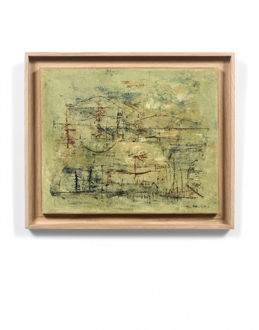 ZAO WOU- KI (1920 - 2013) SANS TITRE - 1952 Huile sur carton fin marouflé sur toile