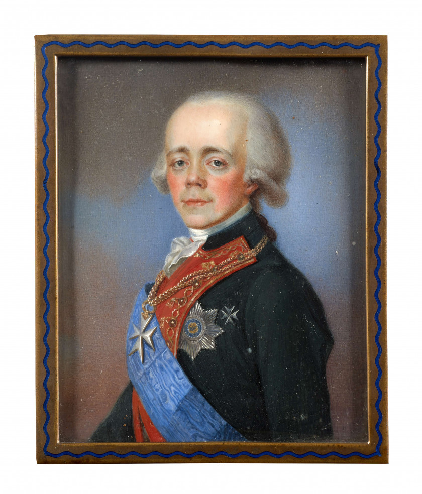 Ecole du XIXe siècle  Portrait du tsar Paul Ier de Russie Miniature sur ivoire